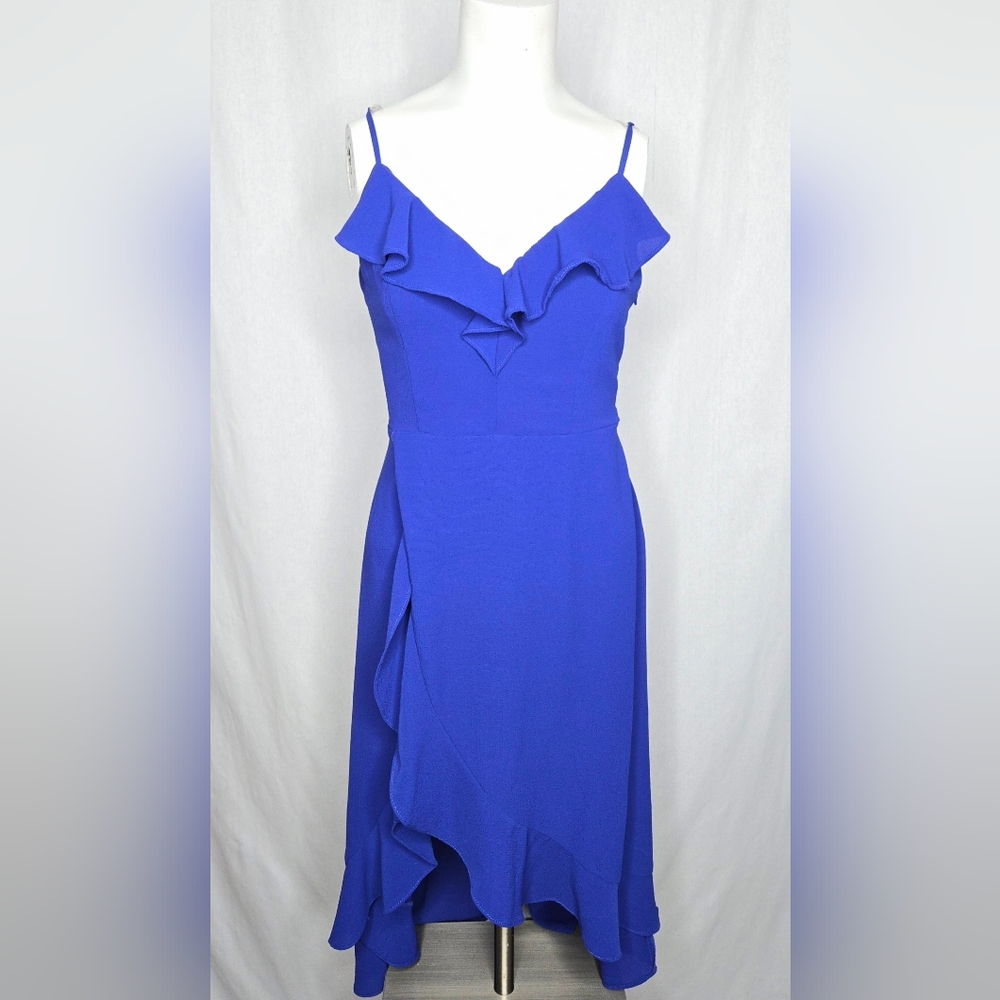 Gianni Bini GB Royal Blue Ruffle Skort Dress Asymmetrical Hi-Low Romper Size S